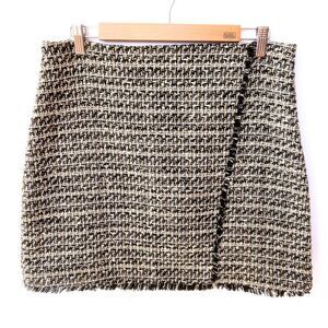 NWT Express Black Gold White Tweed Fringe Skirt 14
